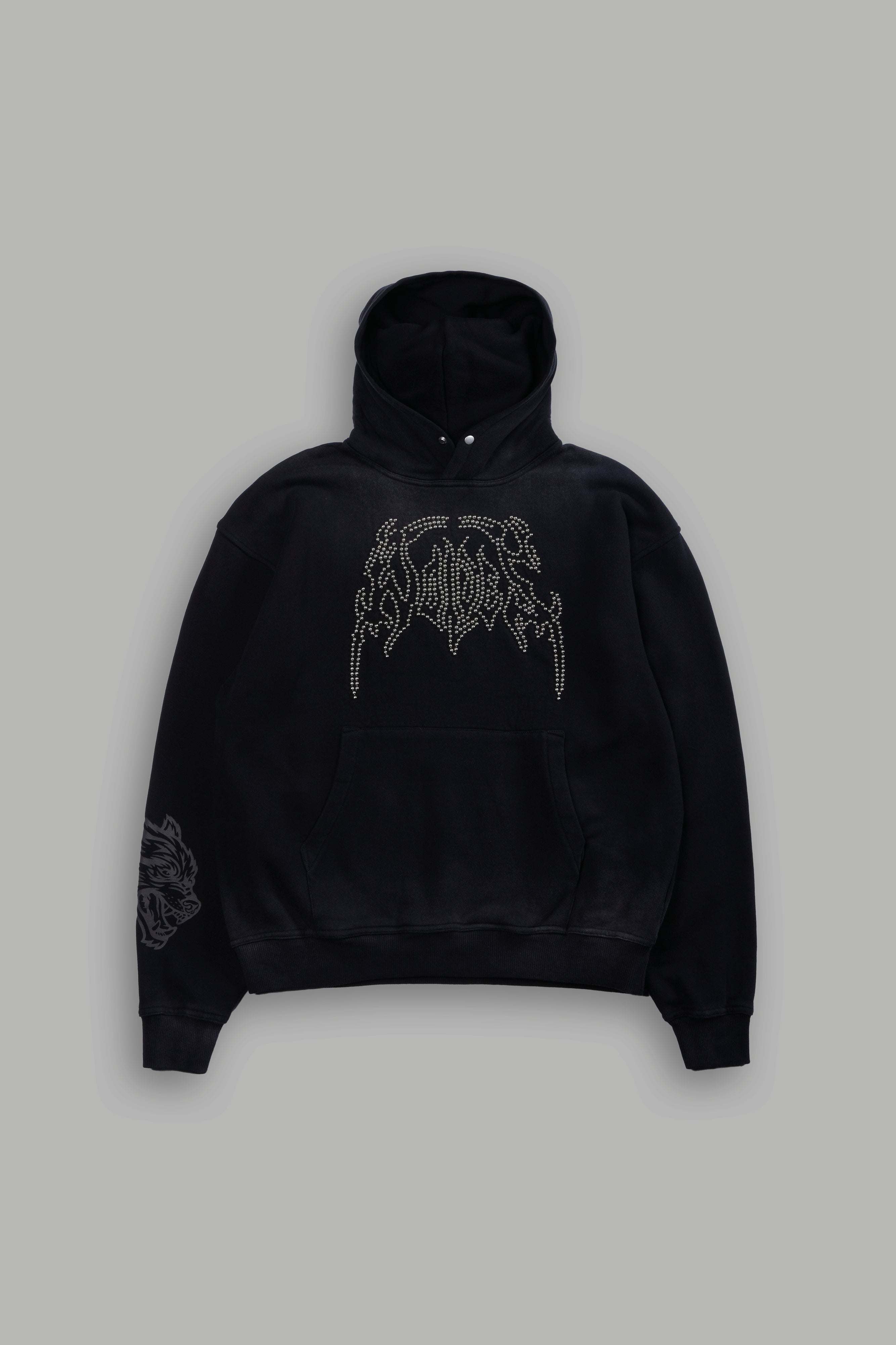 Studded Respect Unisex "Pierce" Hoodie in Black Drift Wash