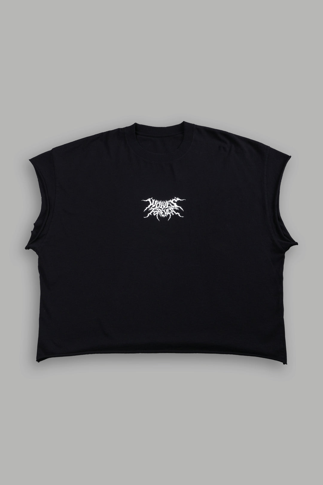 Work In Silence NFGU Grunge Cut-Off Mid Length Raw Hem Tee in Black