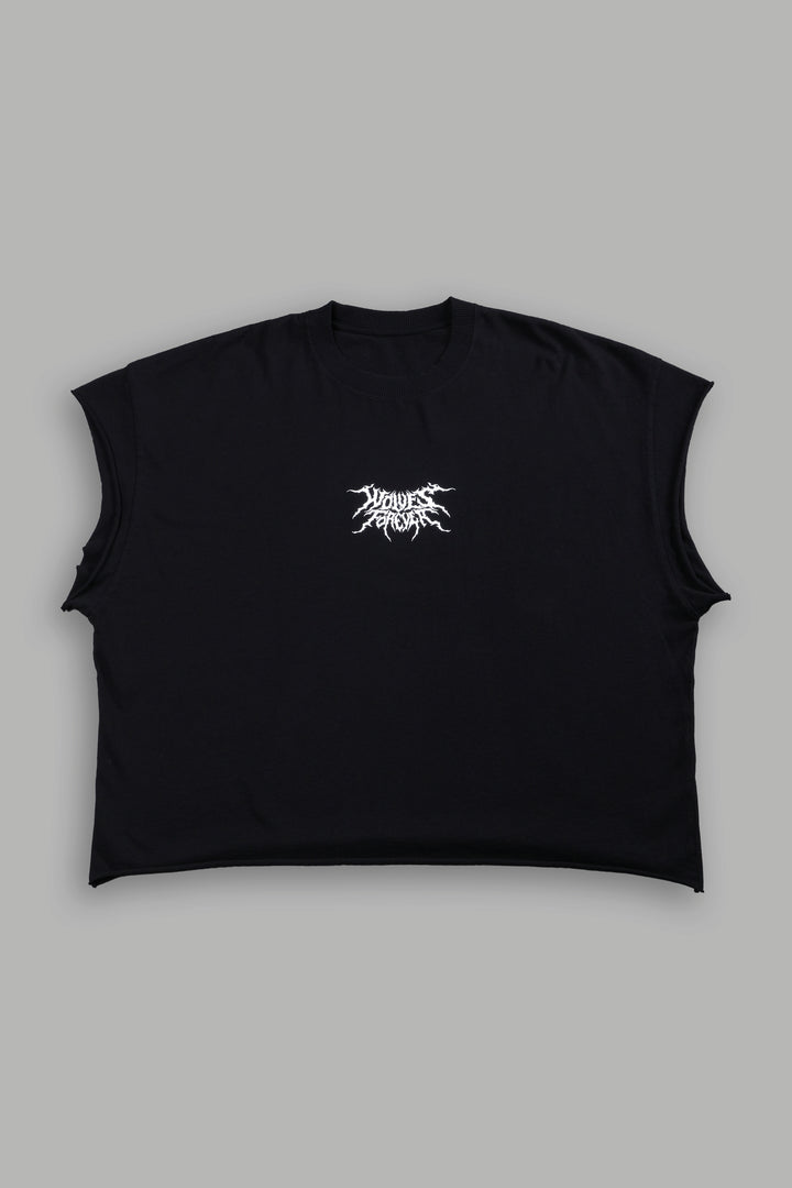 Work In Silence NFGU Grunge Cut-Off Mid Length Raw Hem Tee in Black