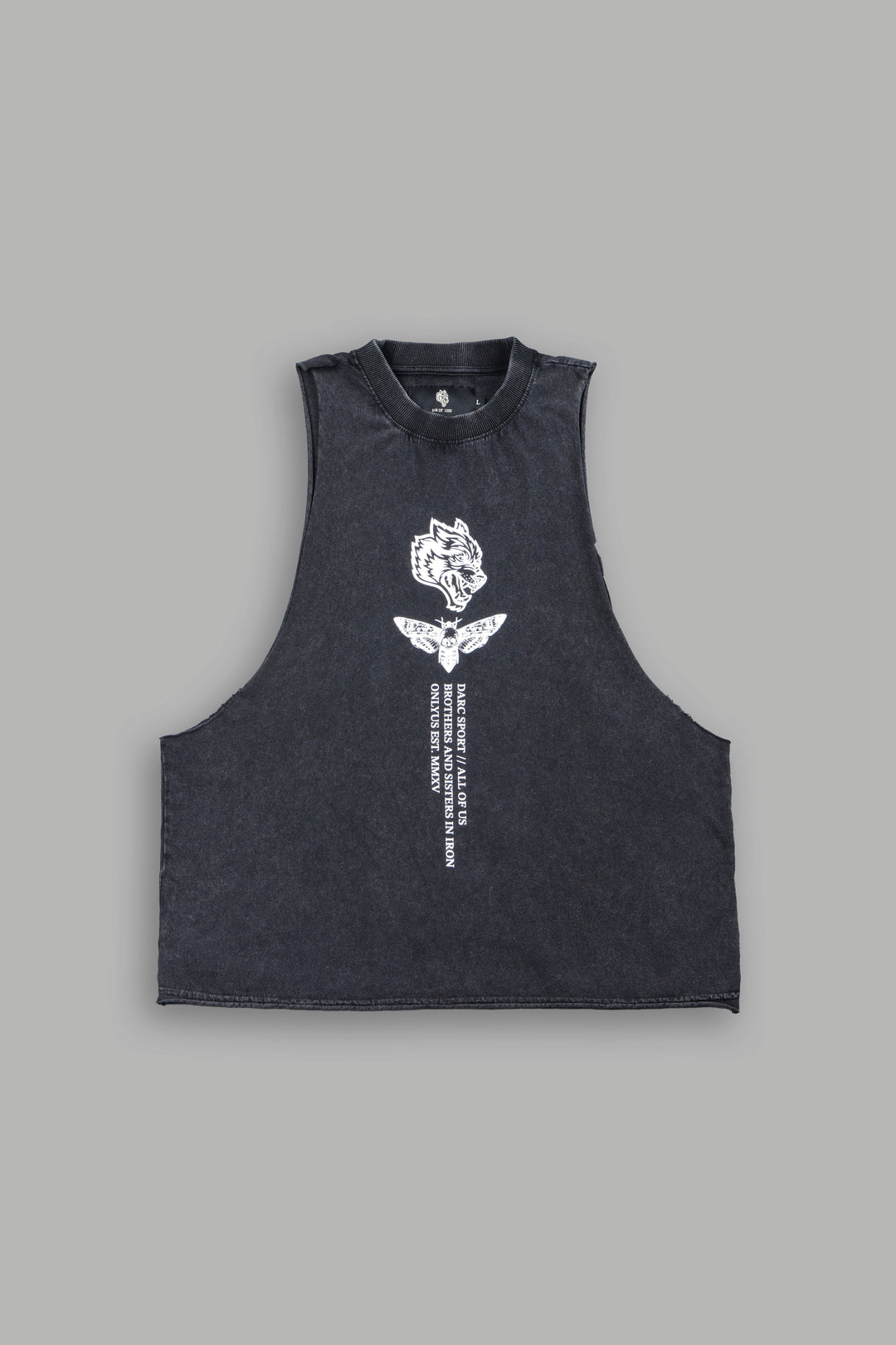 Big Wolf Head Grunge Raw Hem Box Cut Tommy Muscle Tee In Black