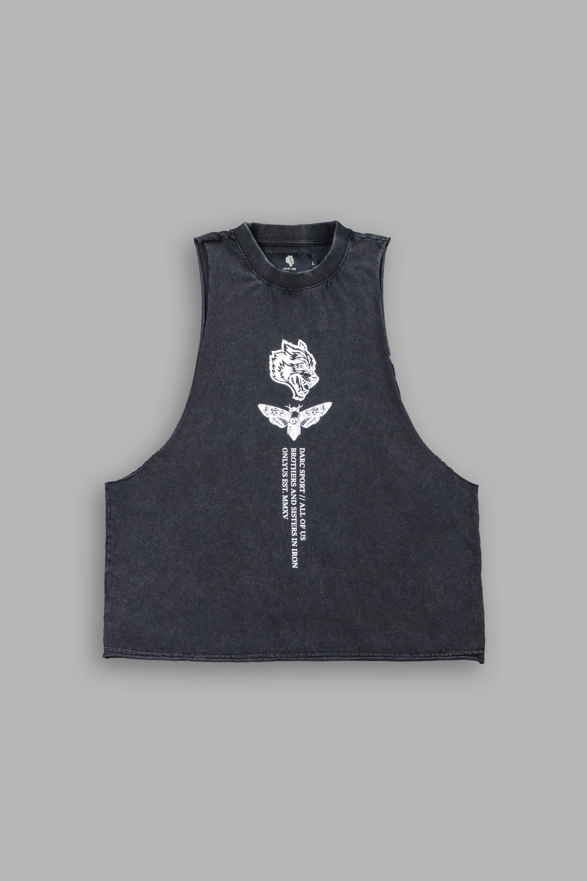 Big Wolf Head Grunge Raw Hem Box Cut Tommy Muscle Tee In Black