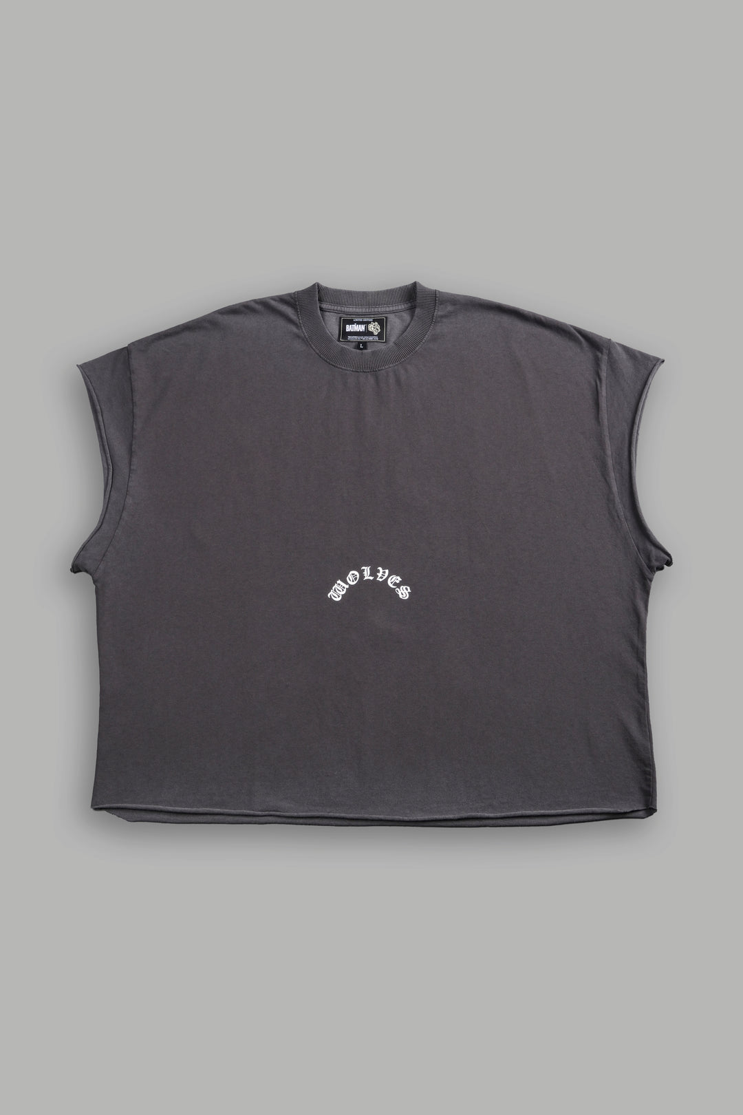 The Batman Forever Grunge Cut-Off Tee in Wolf Gray