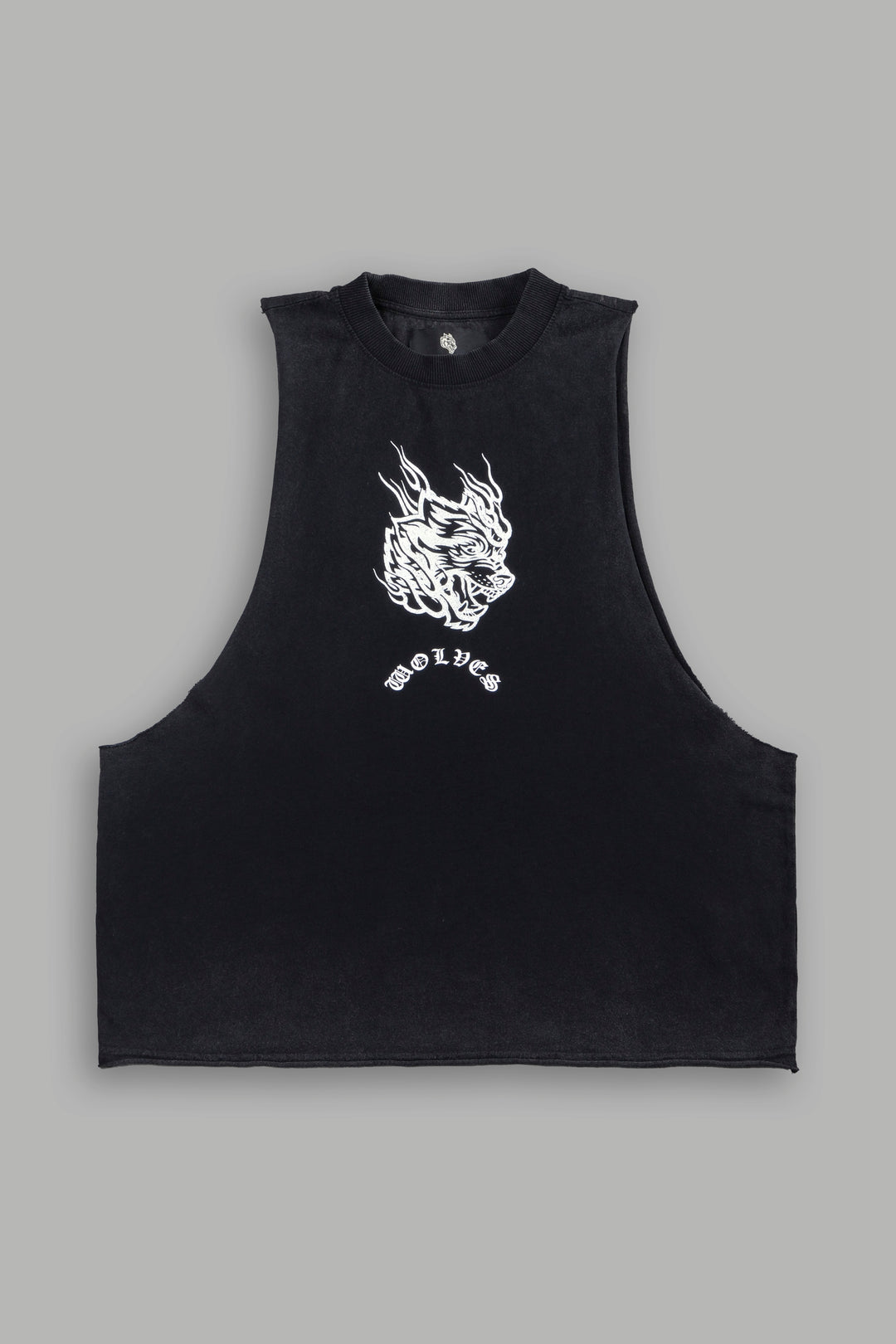 Okami Inferno Grunge Raw Hem Box Cut Tommy Muscle Tee in Black