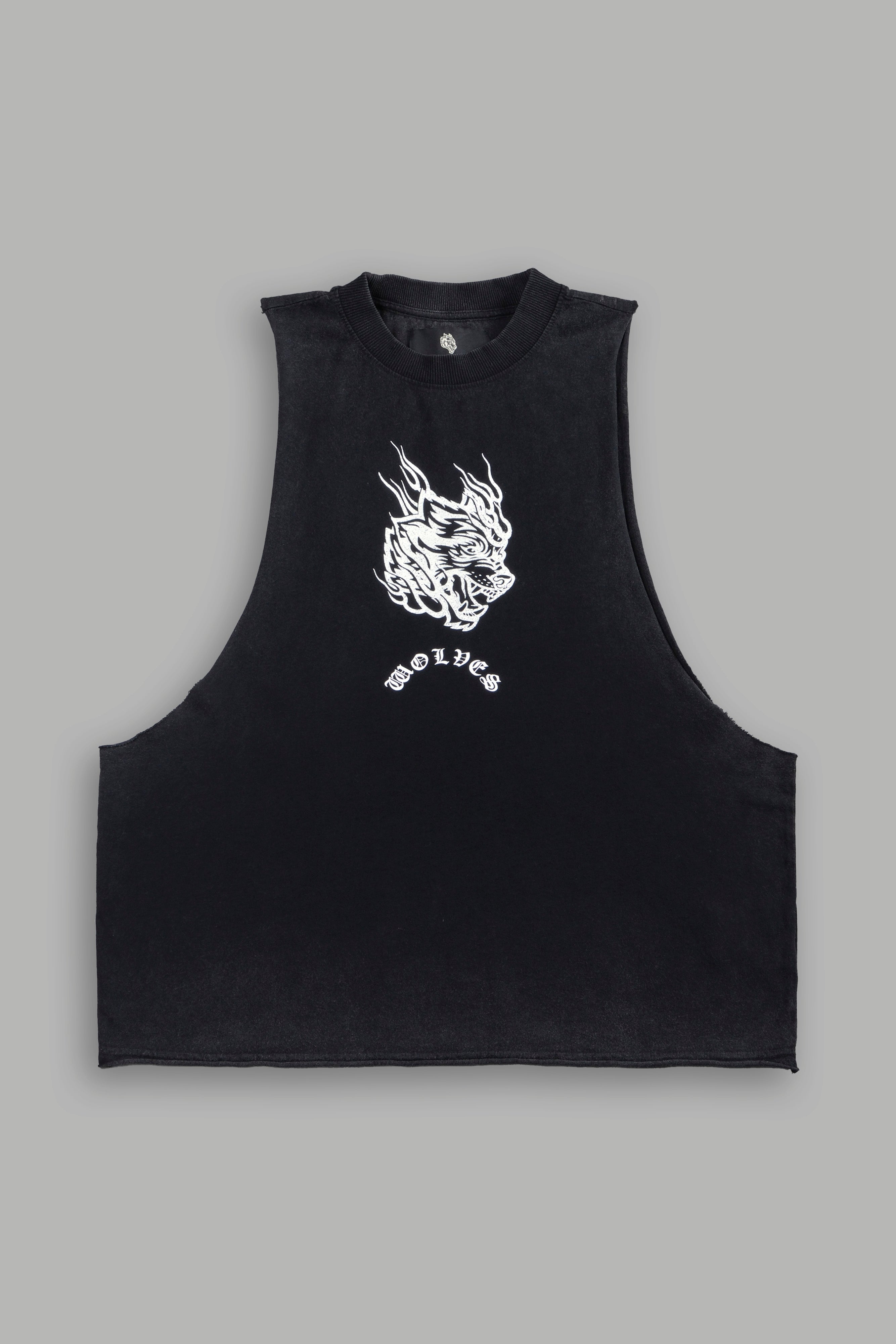 Okami Inferno Grunge Raw Hem Box Cut Tommy Muscle Tee in Black