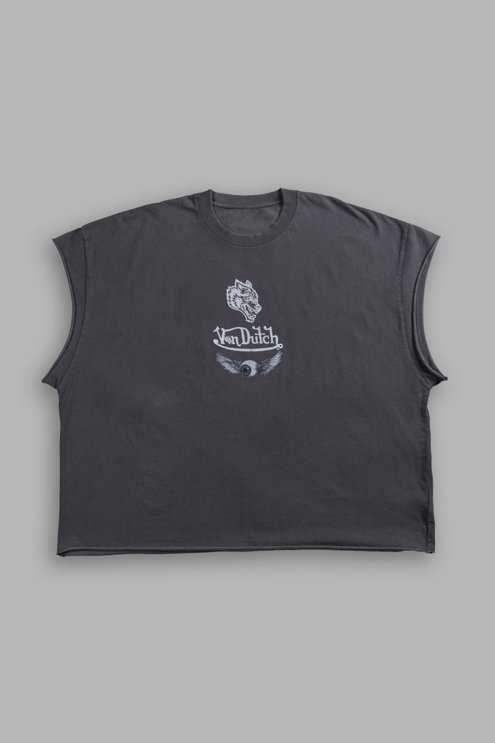Take-Off Grunge Cut-Off Mid-Length Raw Hem Tee in Wolf Gray
