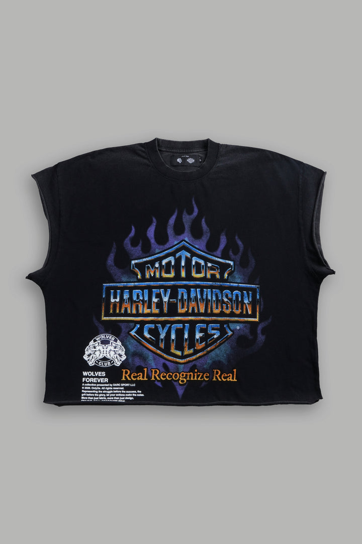 Iron Fire Grunge Cut-Off Tee in Black