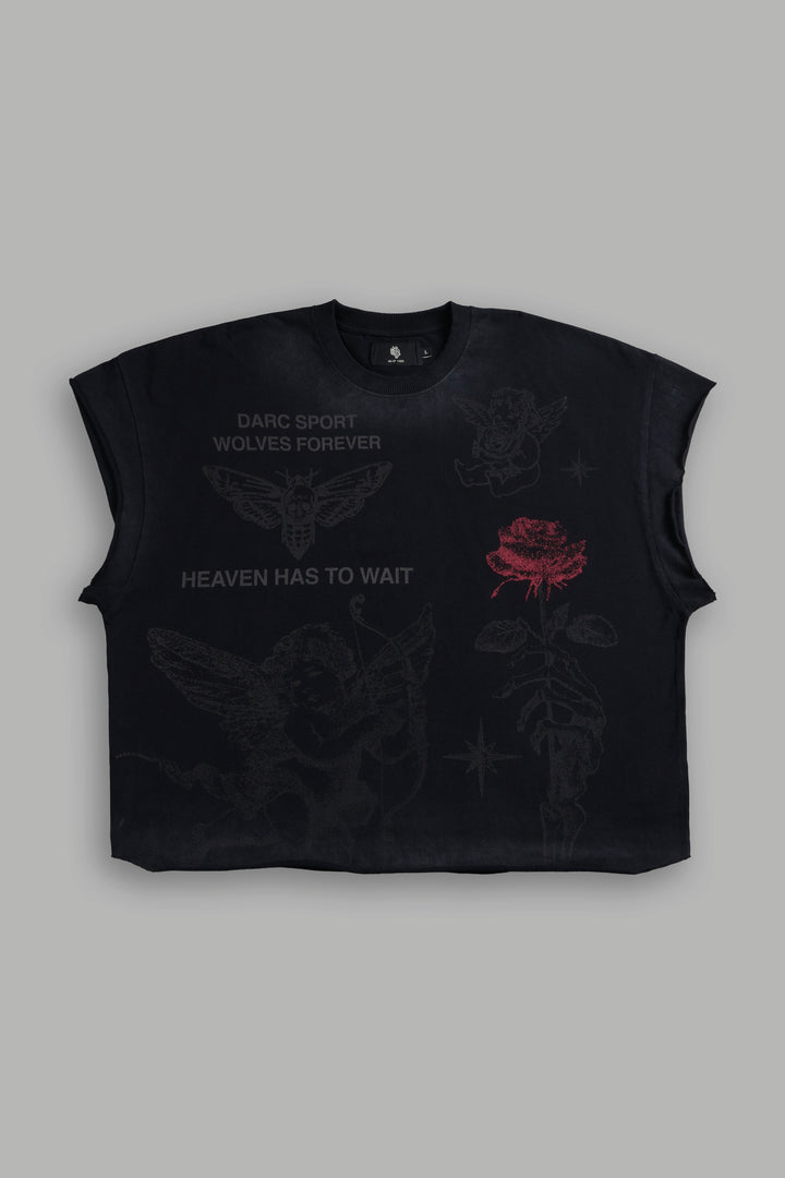 Sacred Flash Grunge Cut-Off Tee in Black Drift Wash