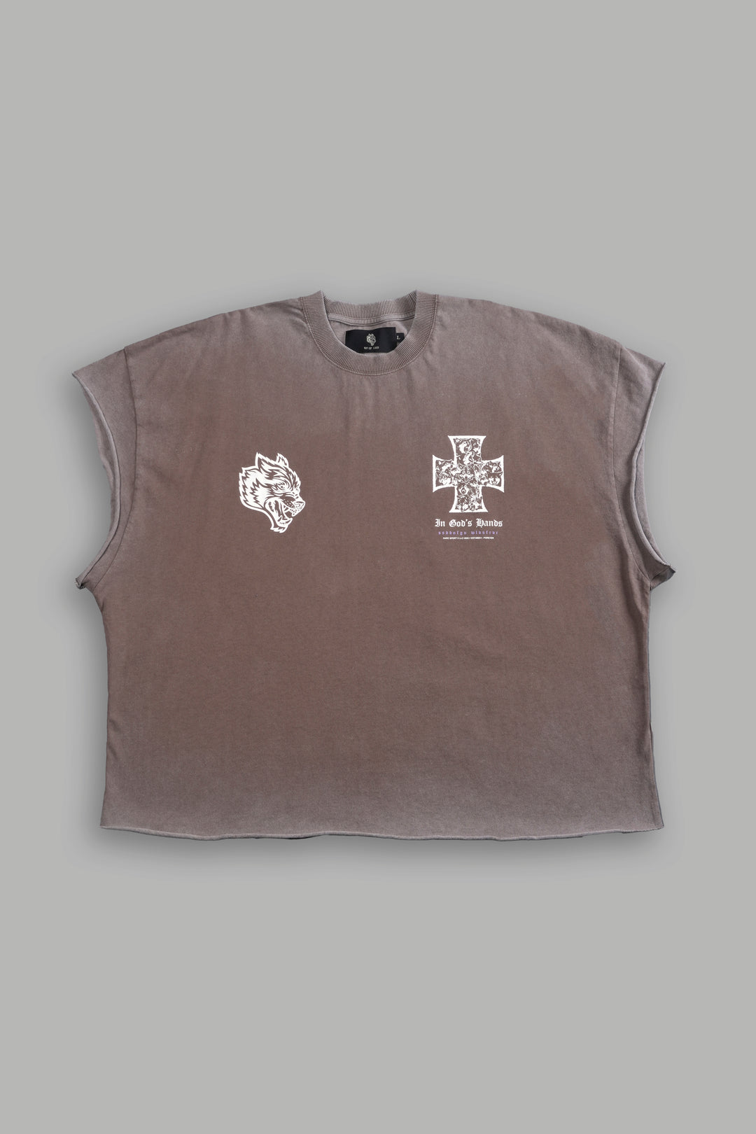 Iron Wolf Pack Grunge Cut-Off Tee in Mojave Brown