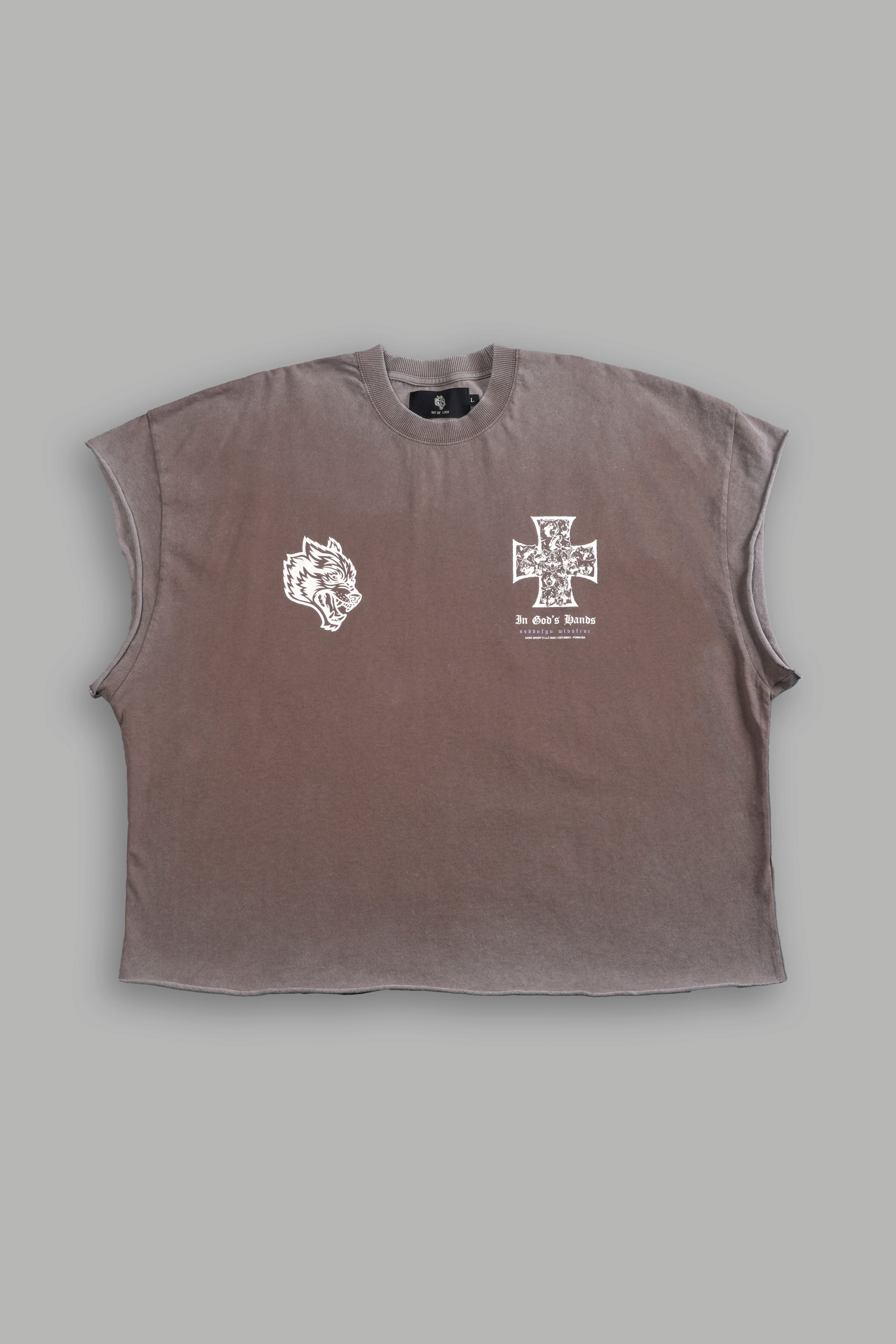 Iron Wolf Pack Grunge Cut-Off Tee in Mojave Brown