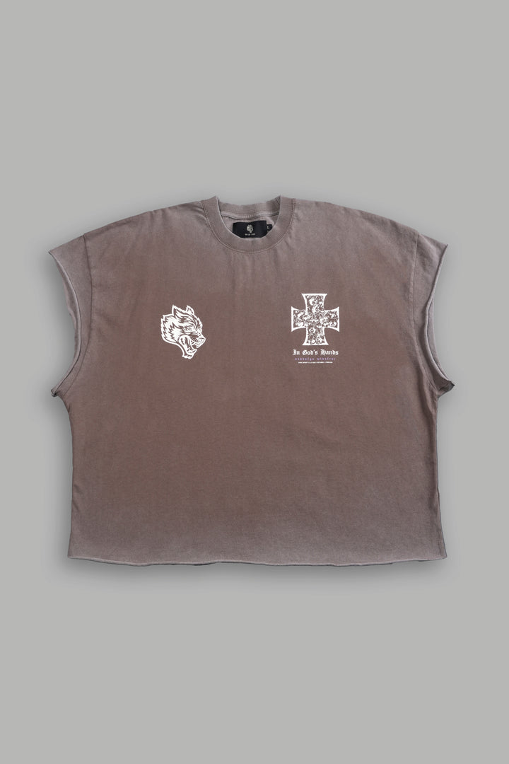 Iron Wolf Pack Grunge Cut-Off Tee in Mojave Brown