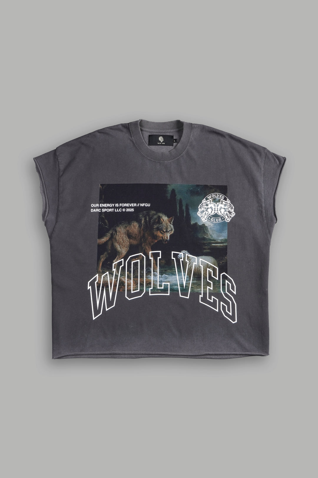 Don't Sleep Grunge Cut-Off Tee in Wolf Gray