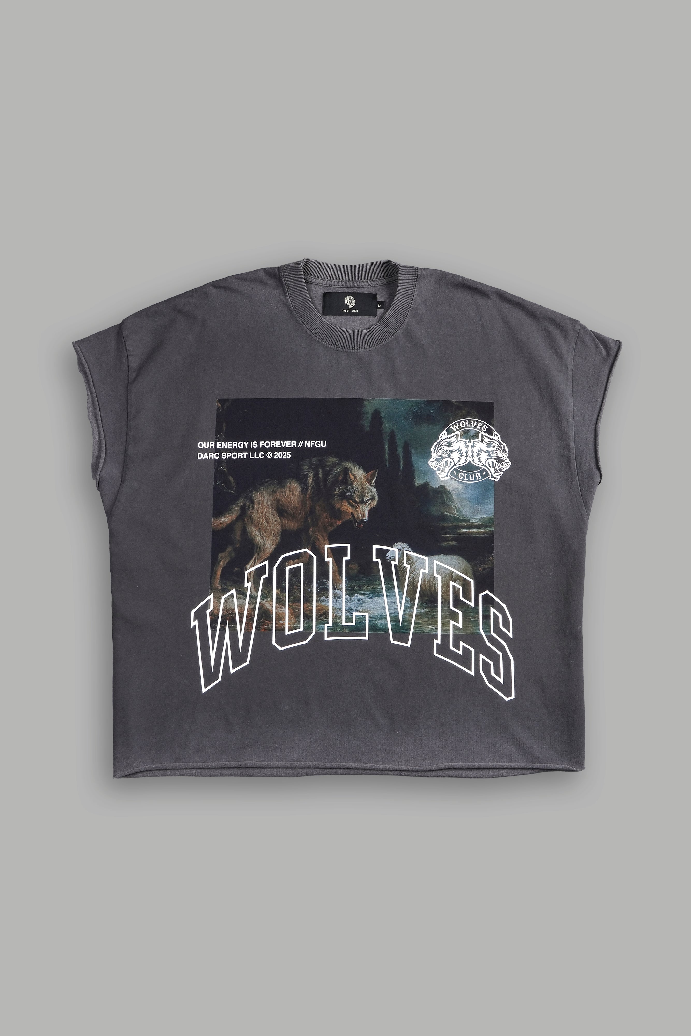 Don't Sleep Grunge Cut-Off Tee in Wolf Gray