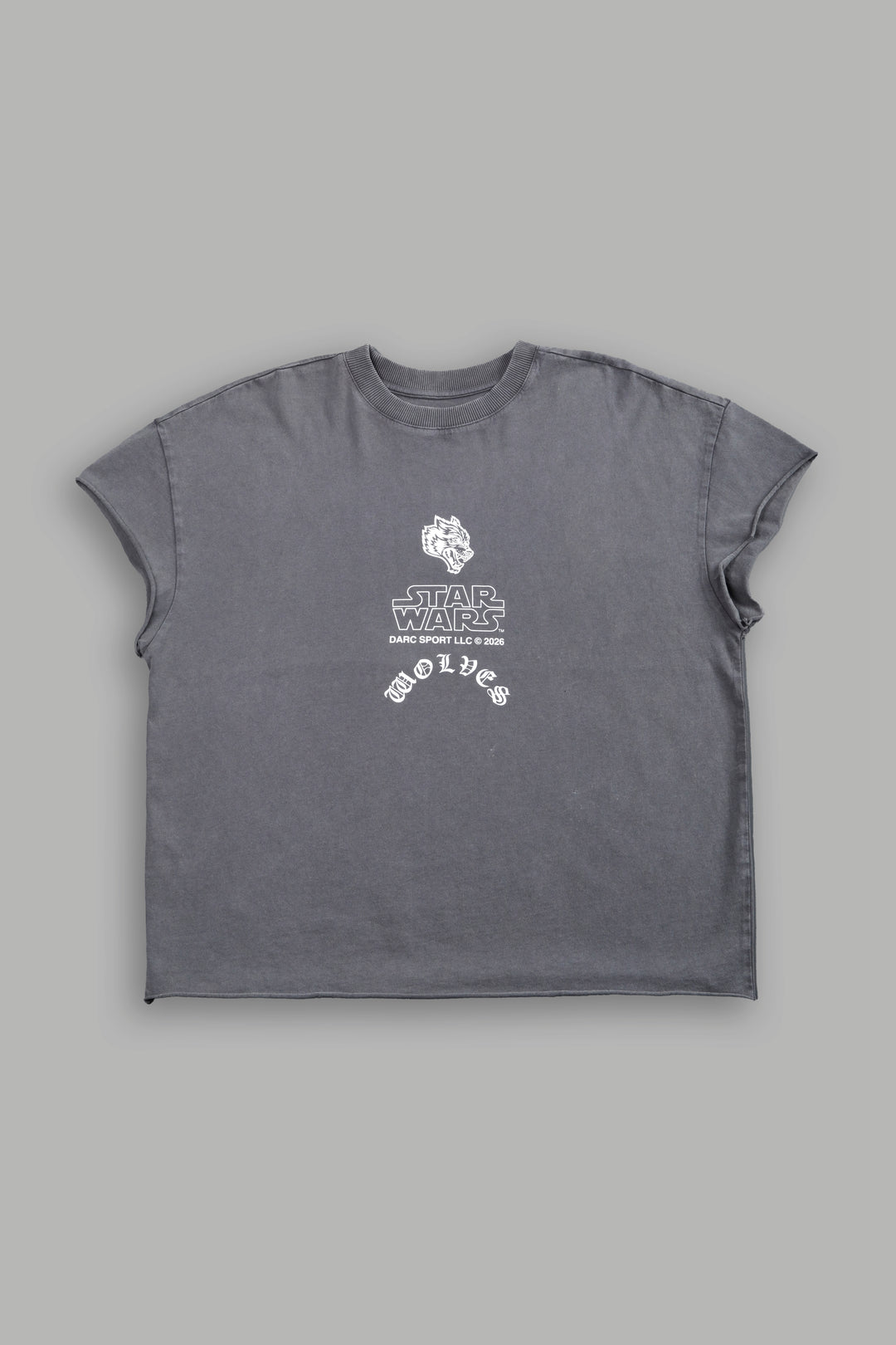 Crossguard's Fury Grunge Mid Length Raw Hem Cap Sleeve Tee in Slate Gray