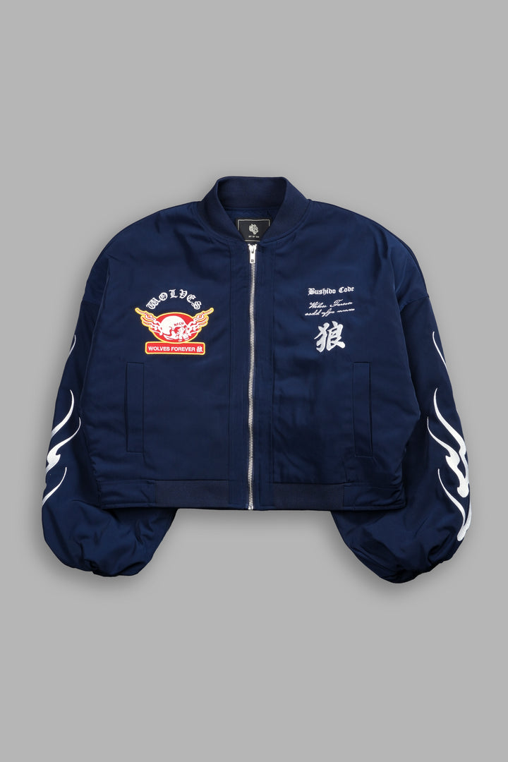 Live Free She Bomber Jacket in Navy