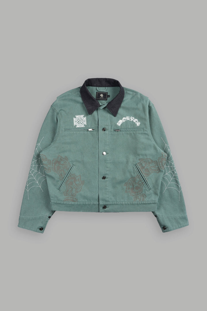 Sashiko Wolves Lunnis Jacket in Owen Green
