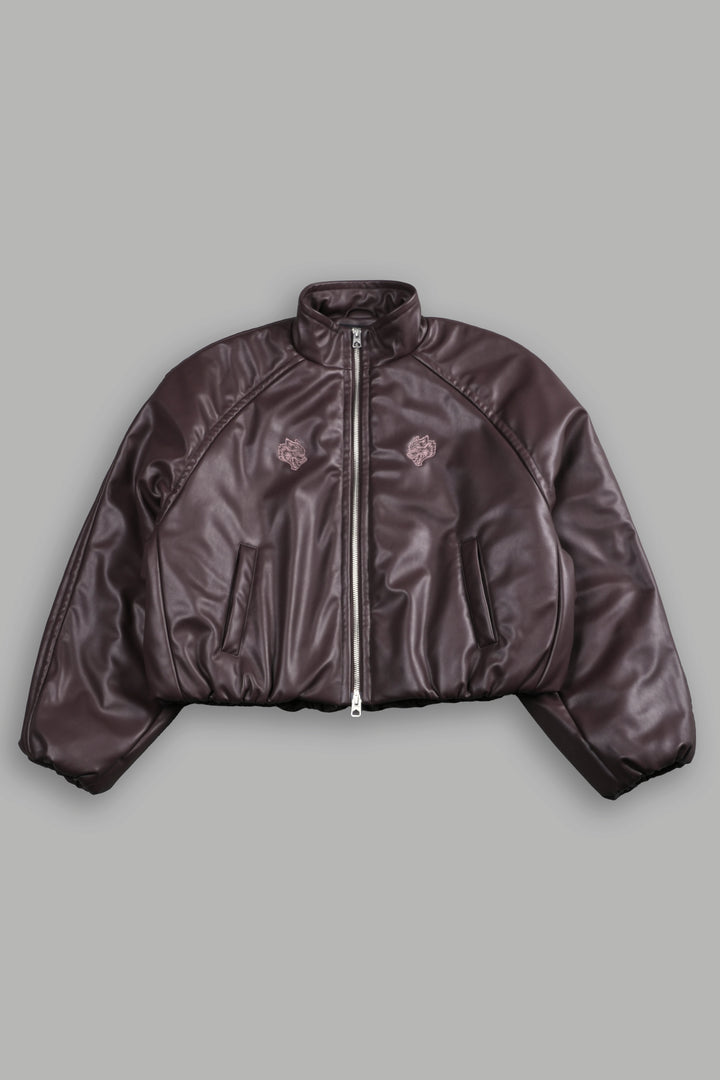 Dual Wolf Chopper Sofia Faux Leather Bomber Jacket in Darc Garnet