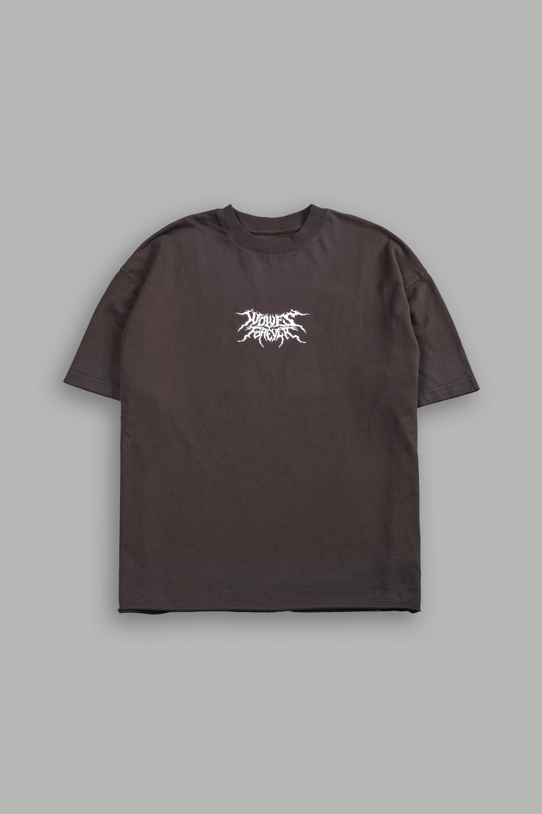 Work In Silence NFGU Grunge Mid Length Raw Hem Tee in Darc Brown Drift Wash