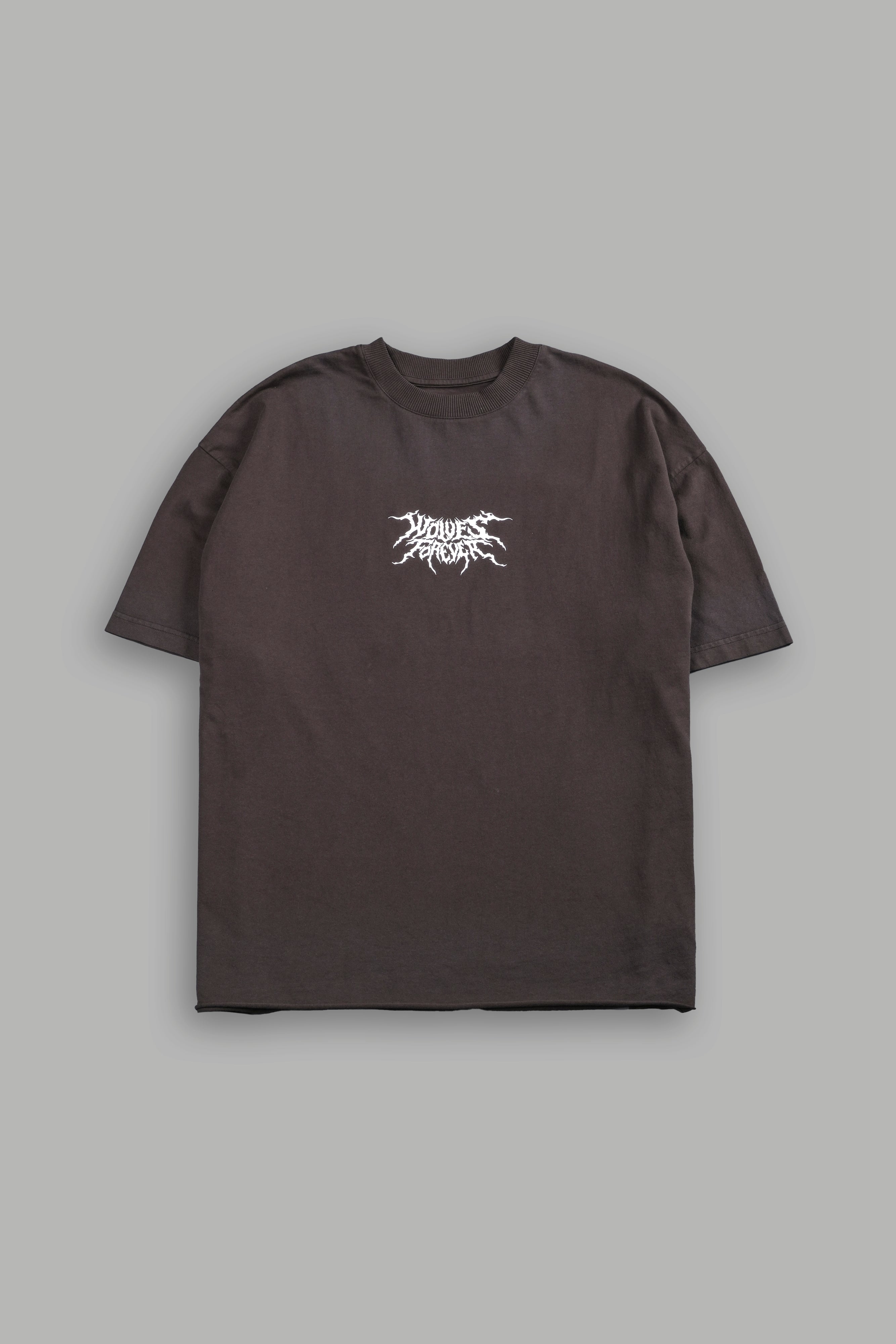 Work In Silence NFGU Grunge Mid Length Raw Hem Tee in Darc Brown Drift Wash