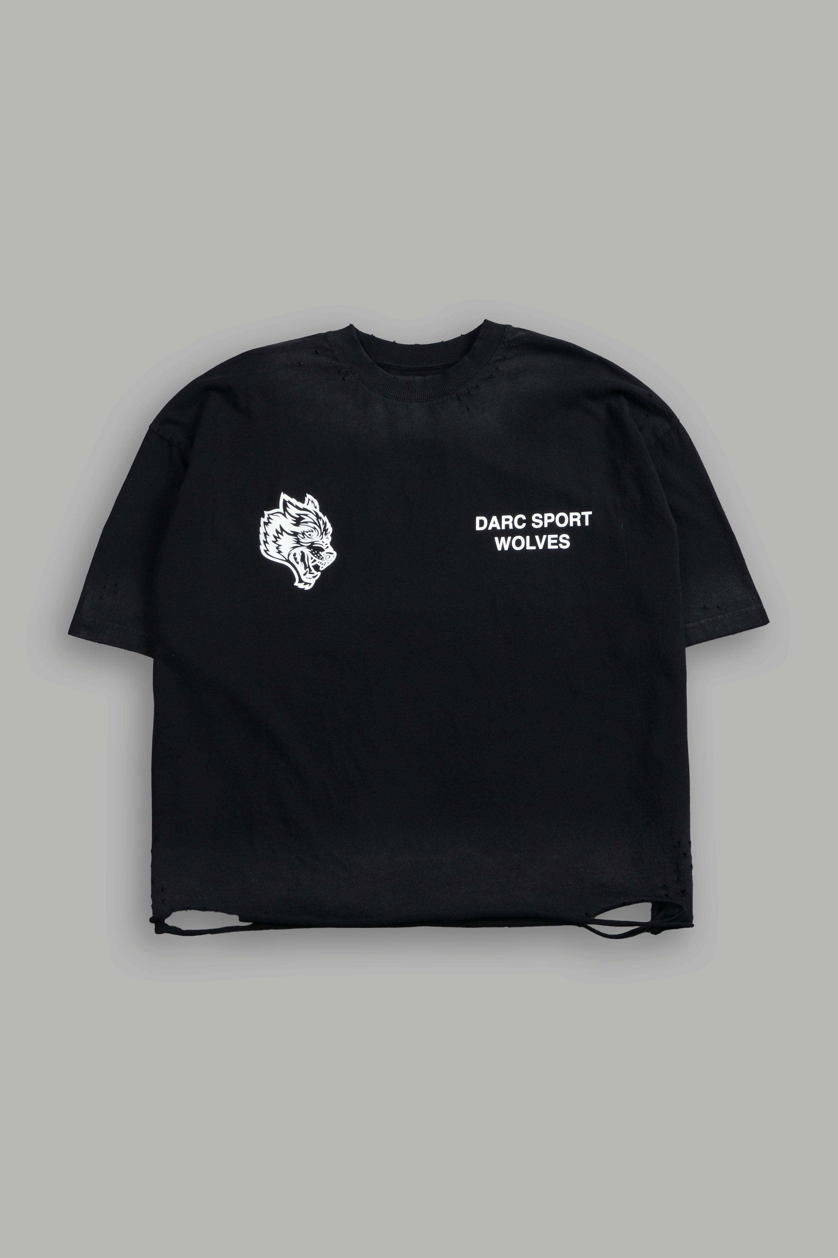 Sangrado Distressed Grunge "Box Cut" Tee in Black Drift Wash