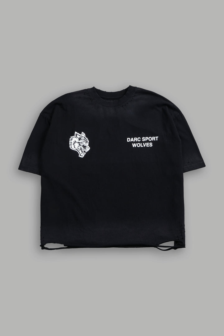 Sangrado Distressed Grunge "Box Cut" Tee in Black Drift Wash