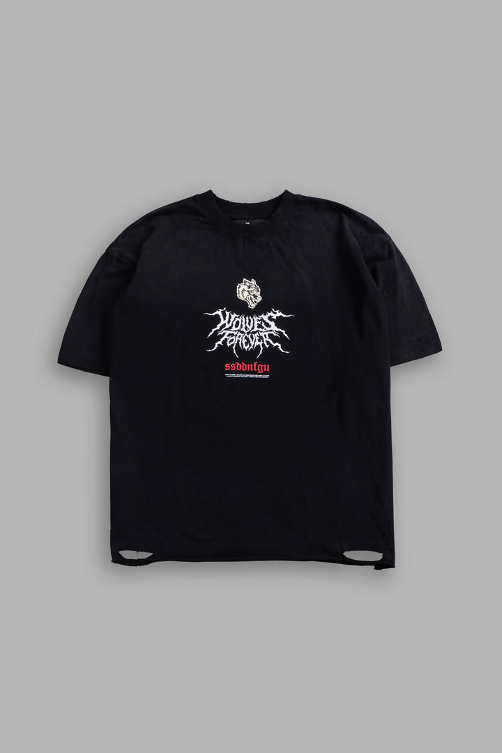 Mori Rose Distressed Grunge Tee in Black Drift Wash