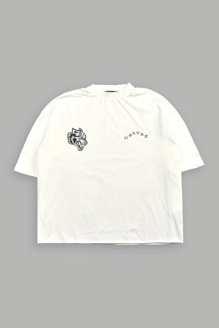 Big Bad Wolf Pyramd Distressed Grunge Box Cut Tee V2 in Cream