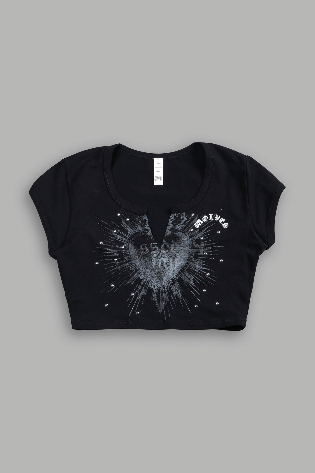 Holy Heart Josie Crop Baby Tee In Black