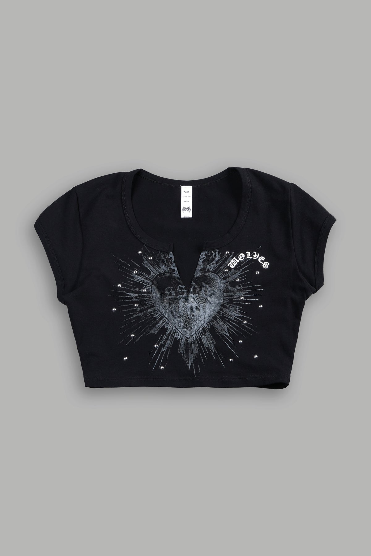 Holy Heart Josie Crop Baby Tee In Black