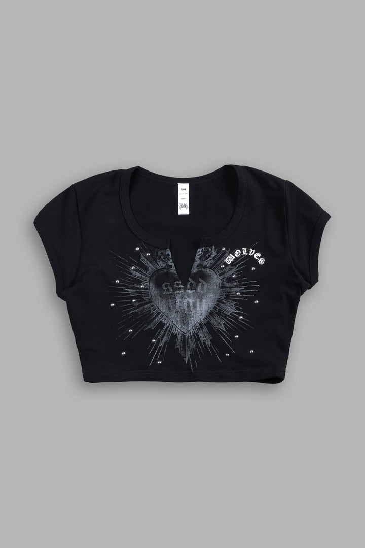 Holy Heart Josie Crop Baby Tee In Black