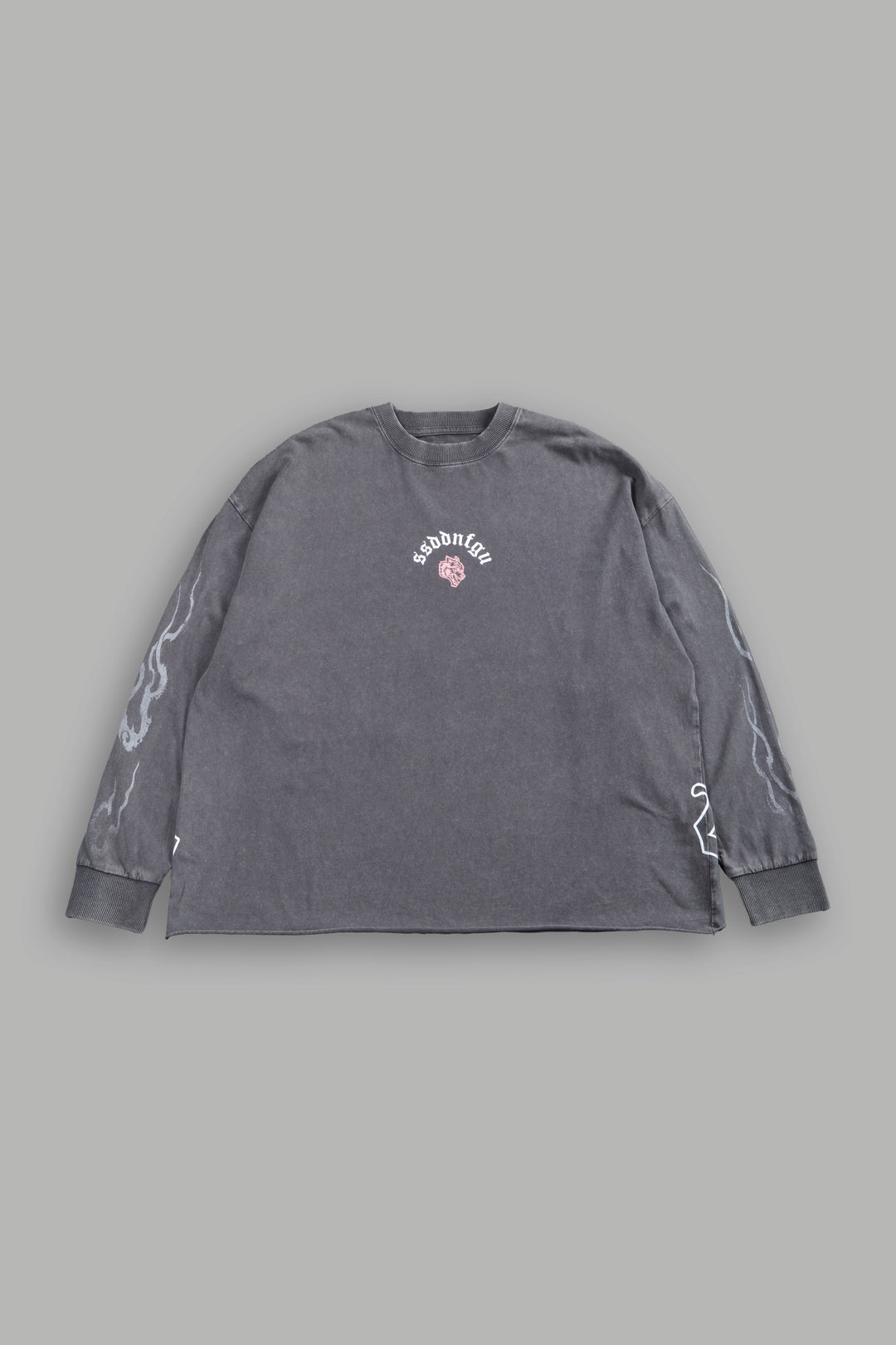 Our Sacrifice Grunge Mid Length Raw Hem LS Tee in Slate Gray