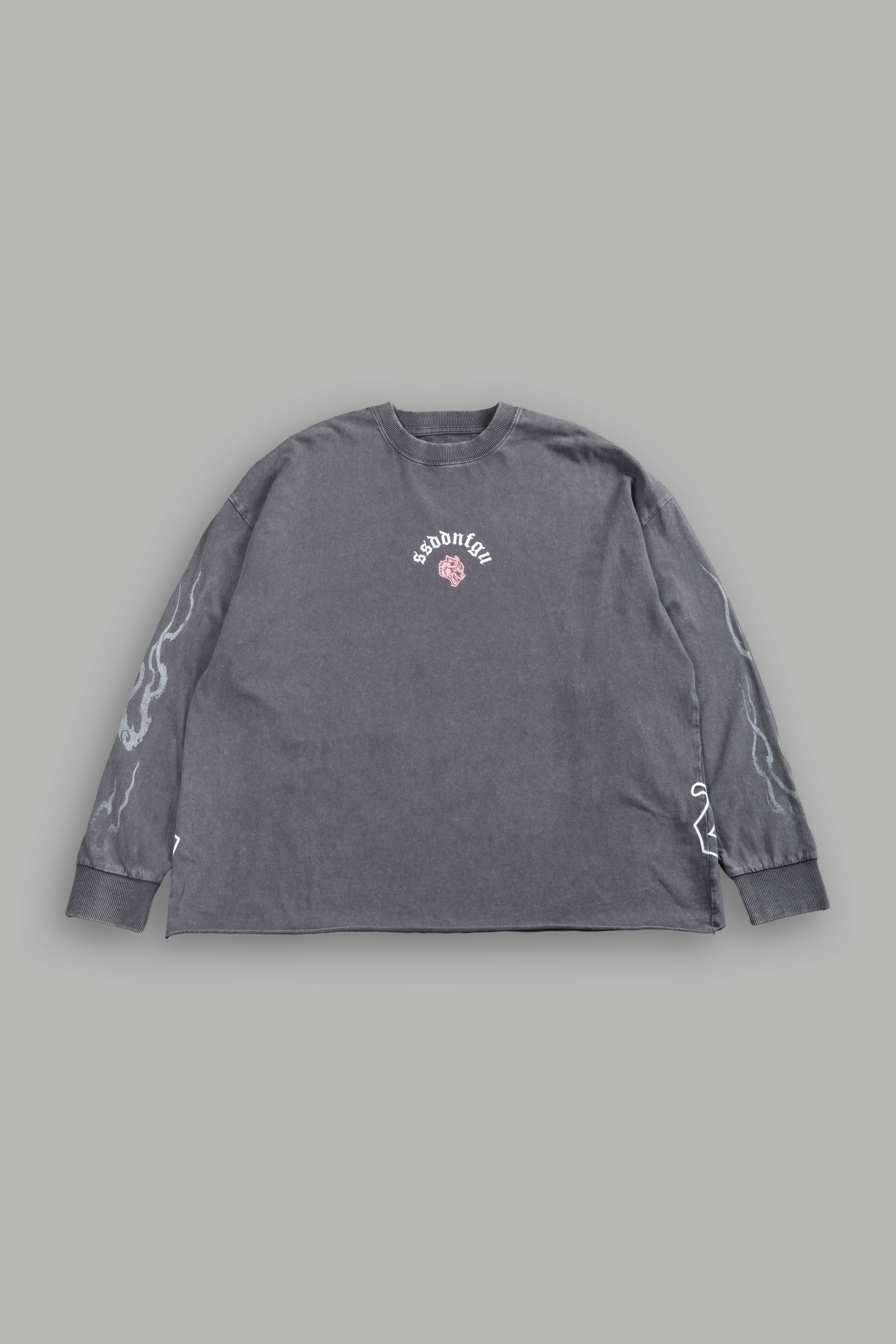 Our Sacrifice Grunge Mid Length Raw Hem LS Tee in Slate Gray