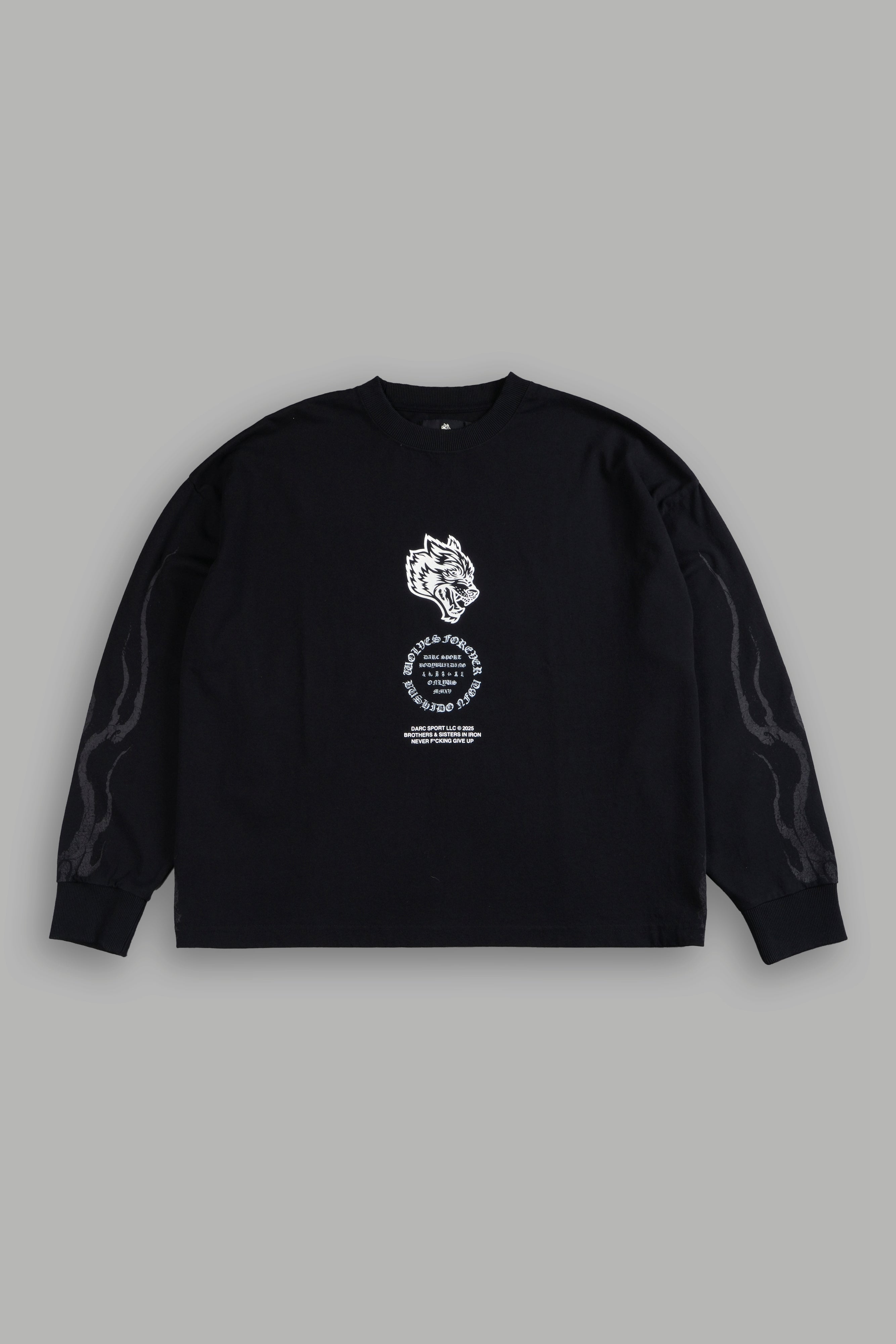 Warrior's Fire Grunge "Box Cut" L/S Tee in Black