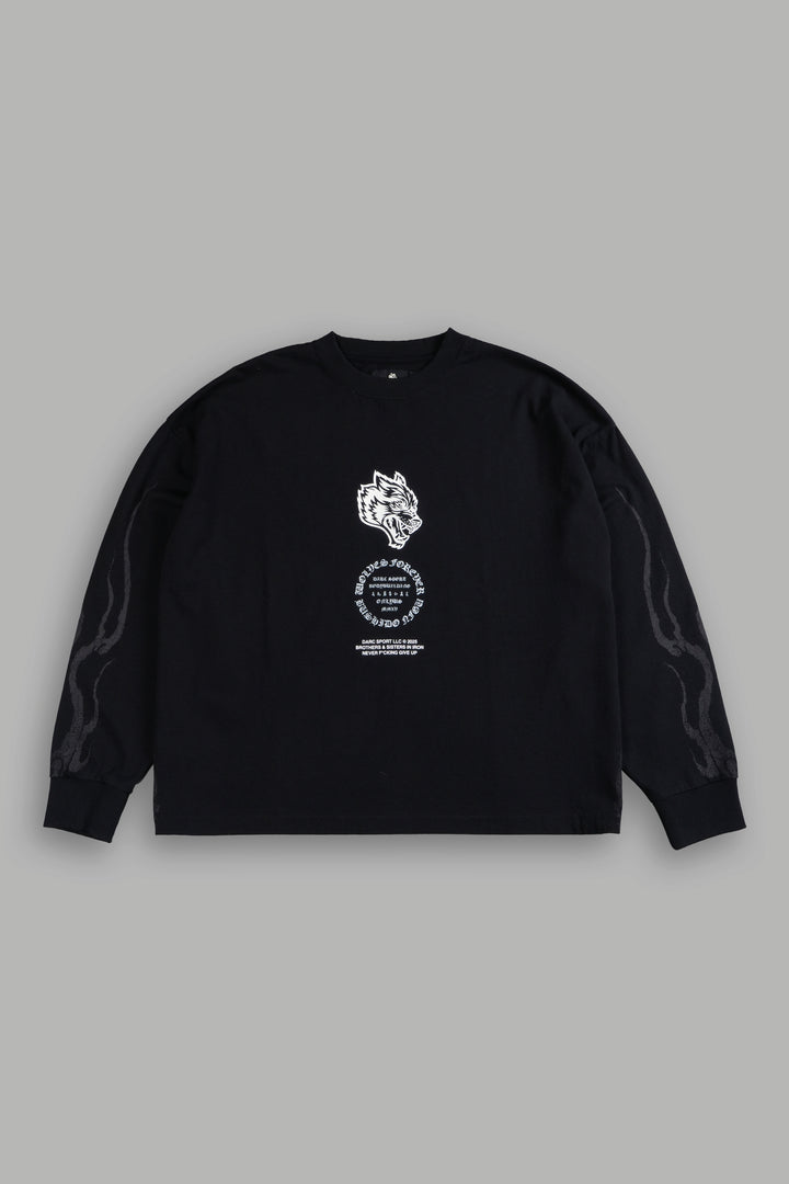 Warrior's Fire Grunge "Box Cut" L/S Tee in Black
