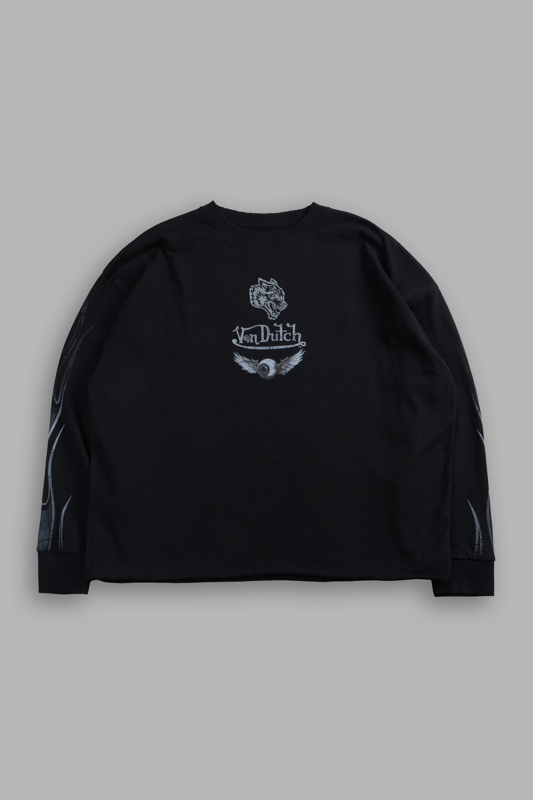 Take-Off Grunge Mid-Length Raw Hem LS Tee in Black