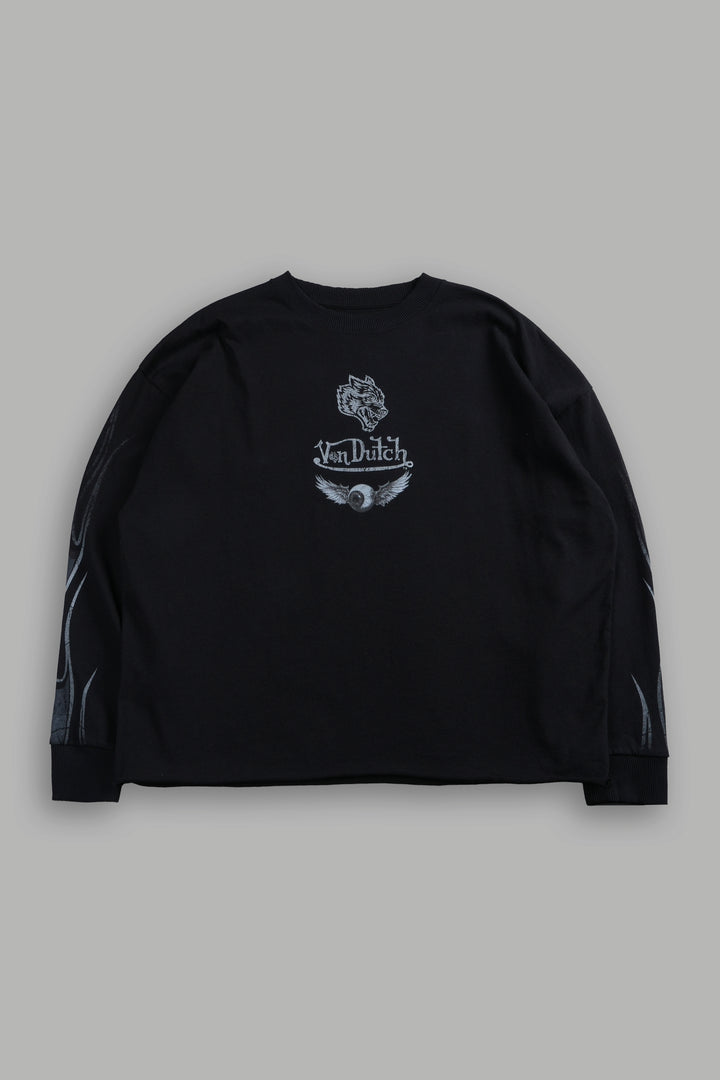 Take-Off Grunge Mid-Length Raw Hem LS Tee in Black