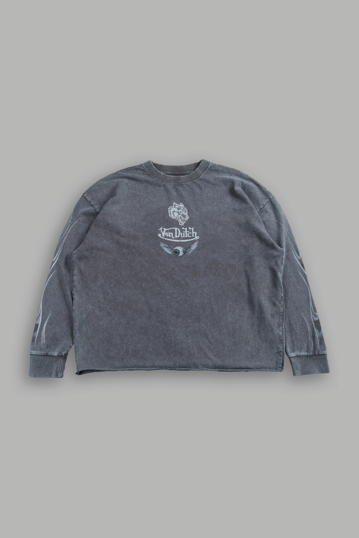 Take-Off Grunge Mid-Length Raw Hem LS Tee in Wolf Gray