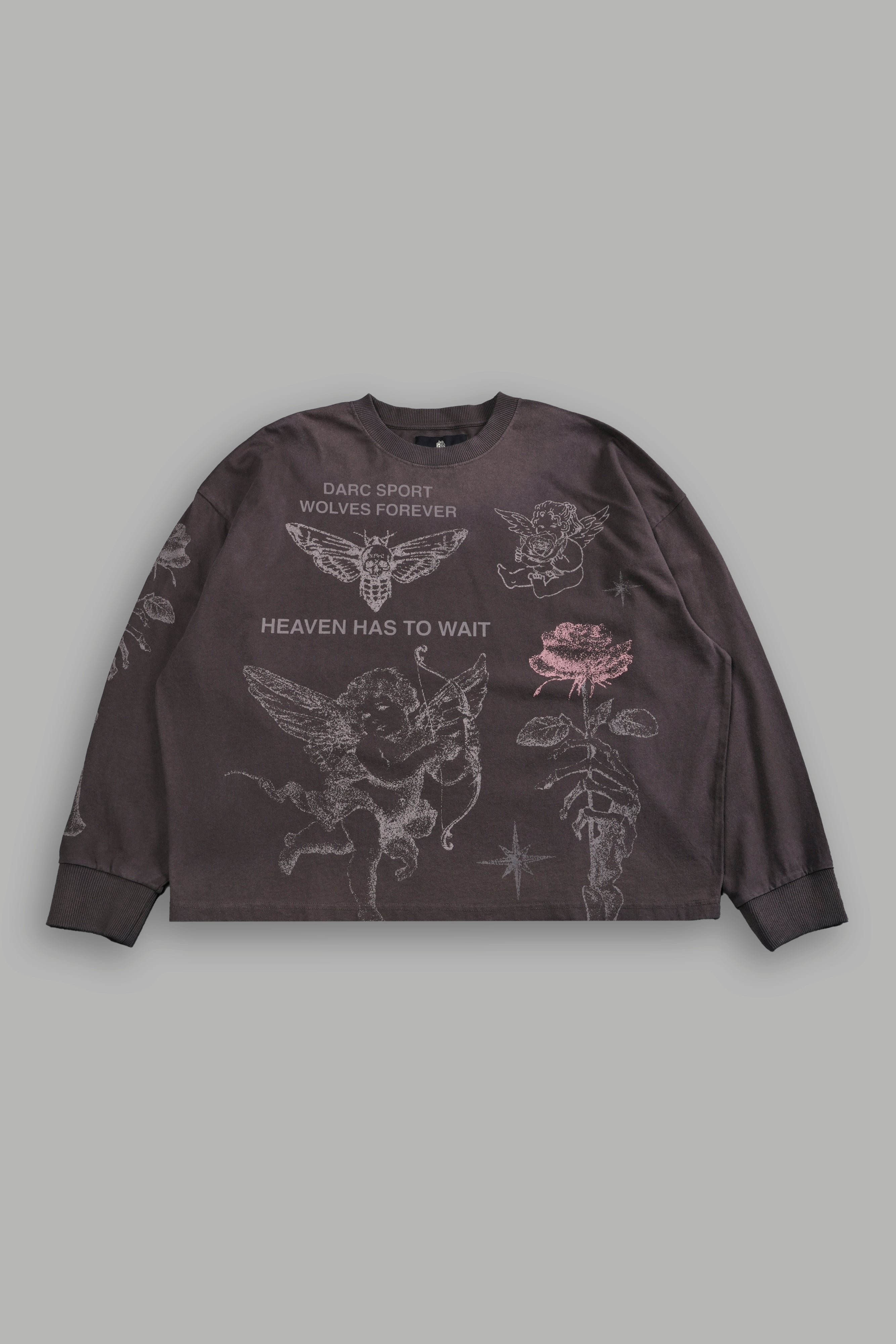 Sacred Flash Grunge "Box Cut" L/S Tee in Darc Brown Drift Wash
