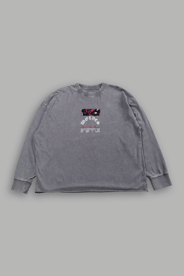 The Shadow Grunge Mid Length Raw Hem Ls Tee in Slate Gray