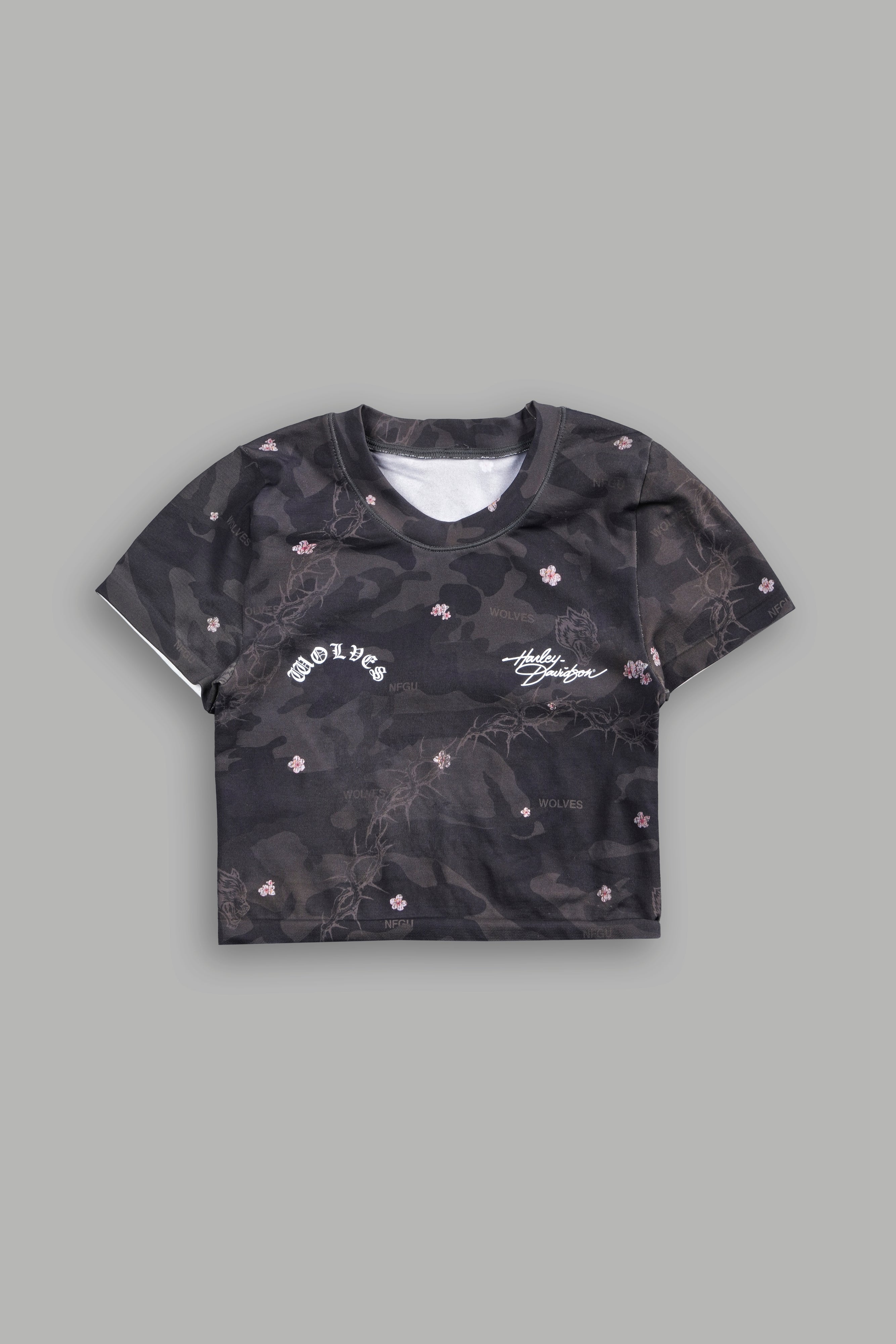 Harley Wolves Taylor Soft Seamless Tee in Warrior In A Garden Black Camo
