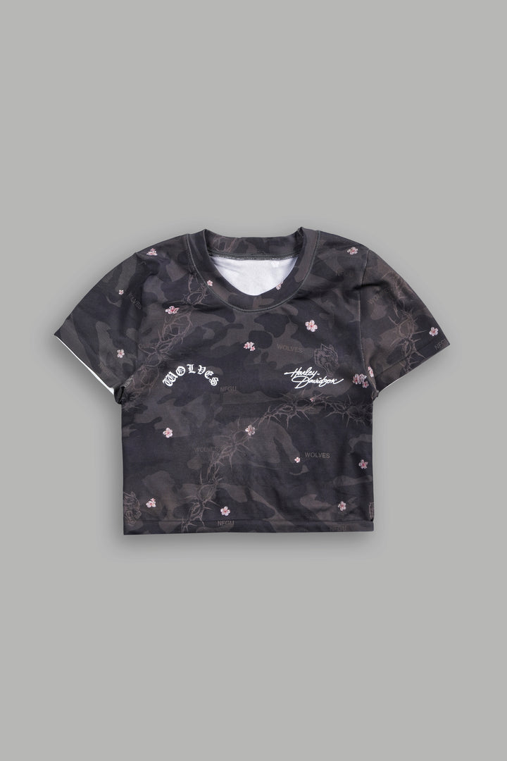 Harley Wolves Taylor Soft Seamless Tee in Warrior In A Garden Black Camo