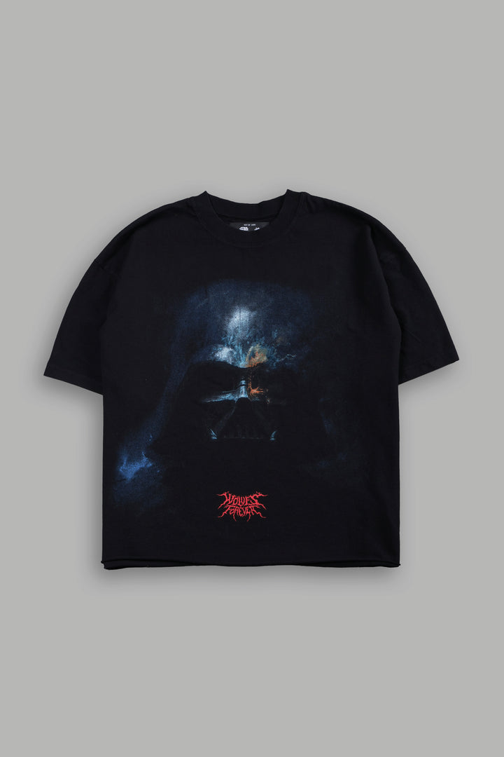 Vader Grunge Mid-Length Raw Hem Tee in Black