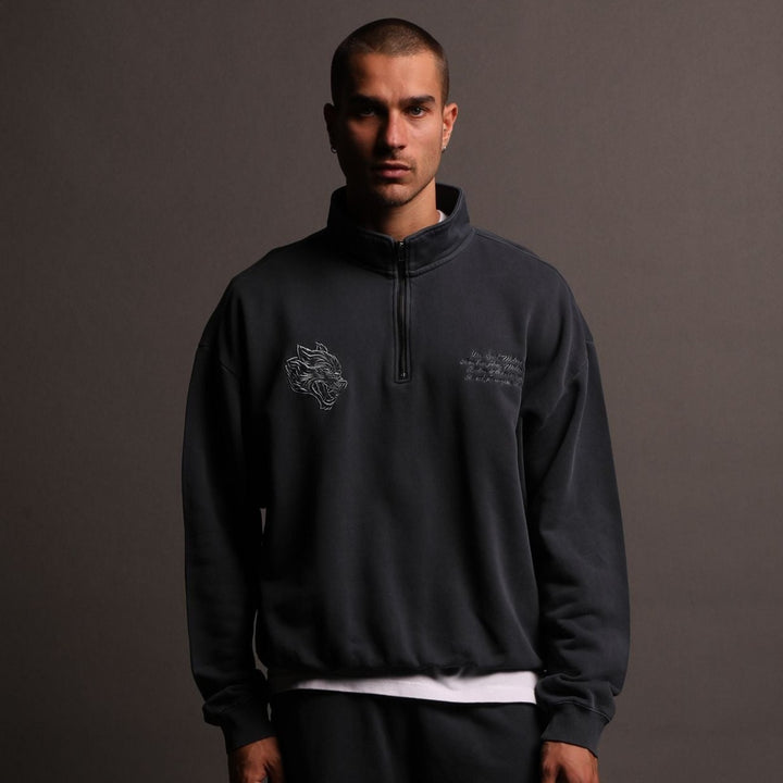 Word Is Bond Duke 1/4 Zip Mockneck in Midnight Blue