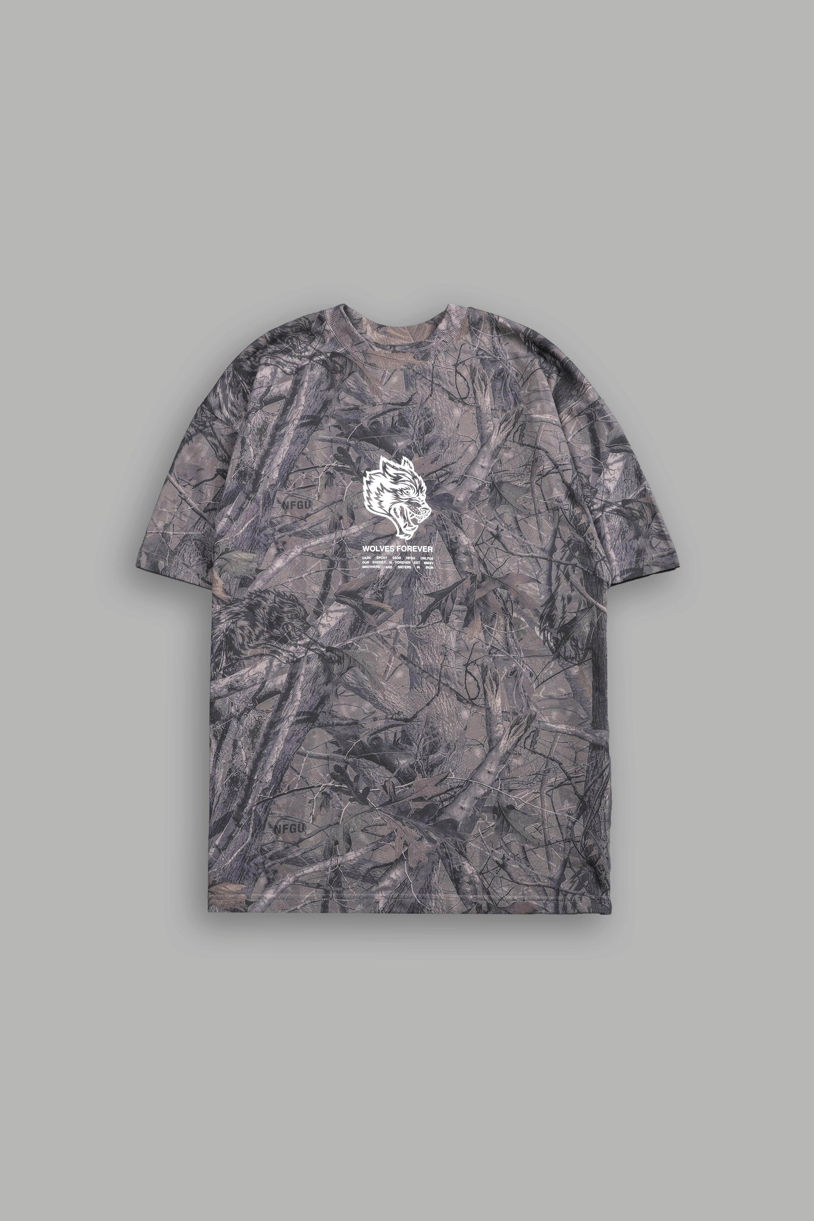 Wolves Have Your Back "Premium" Oversized Unisex Tee in Driftwood Wolf Forest Camo