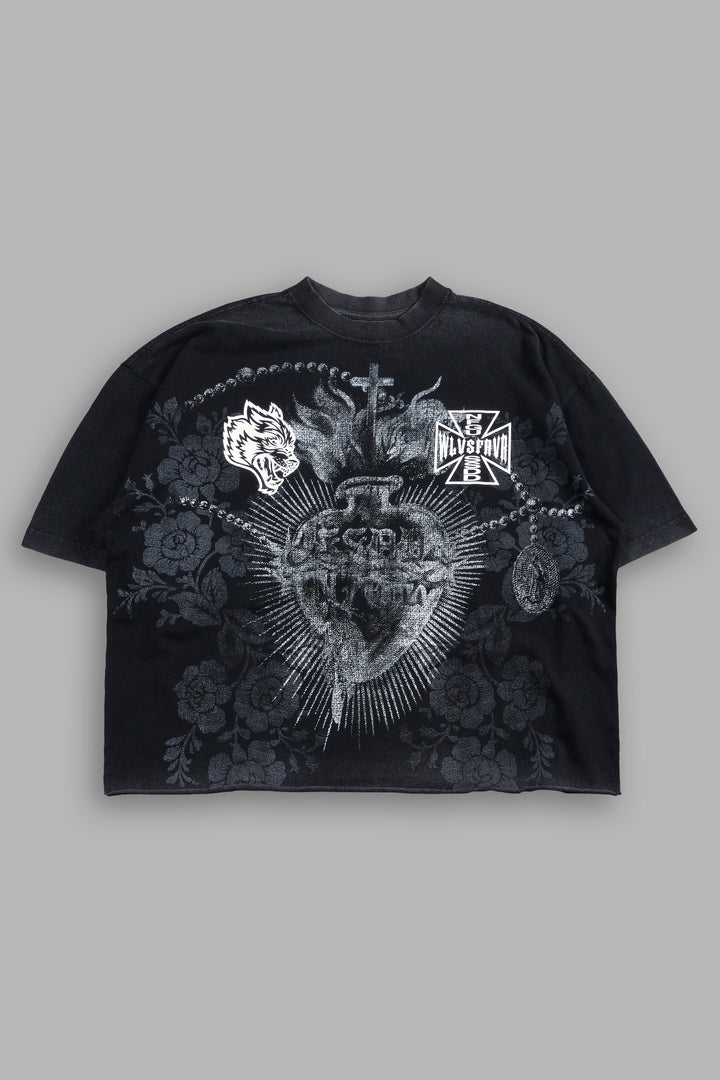 El Rosario Grunge Raw Hem Box Cut Tee In Black