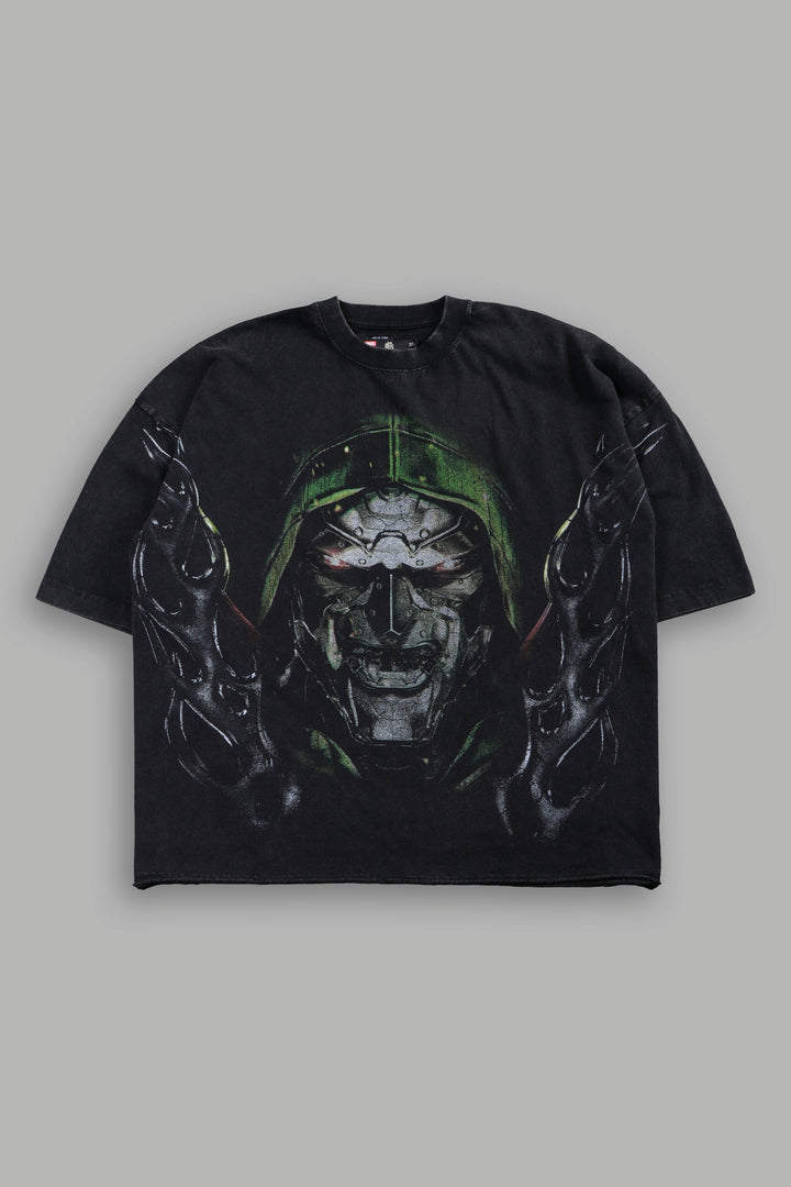 Doom Defiant Grunge Raw Hem Box Cut Tee in Black