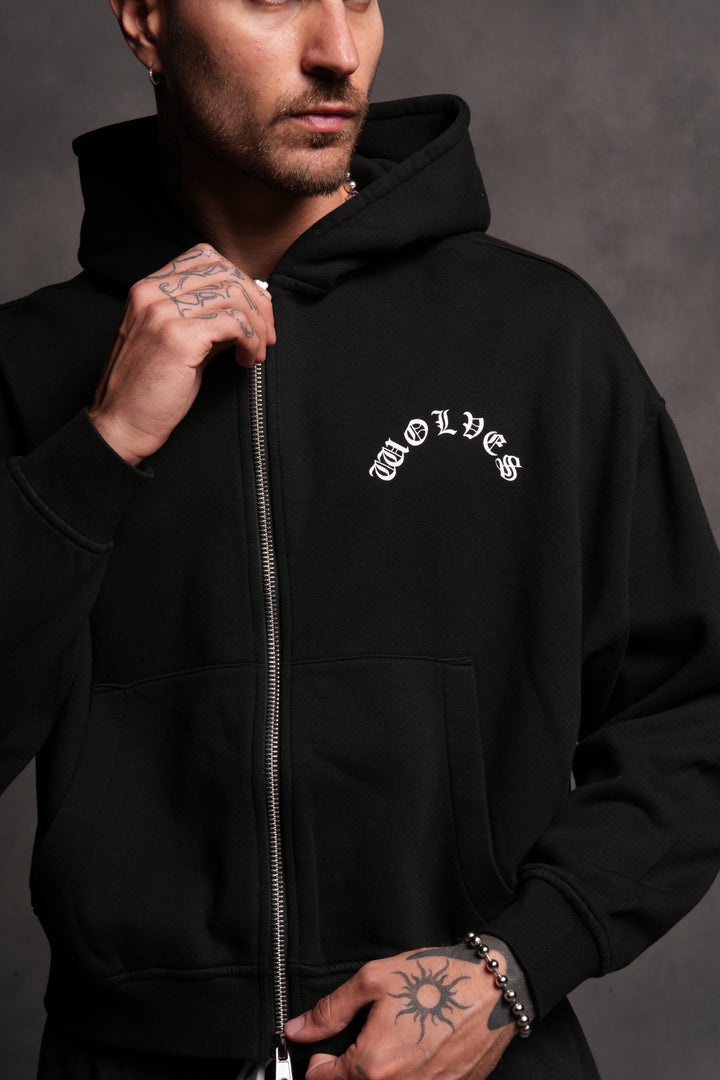 Wolf Chopper Vex Double Zip Hoodie in Black