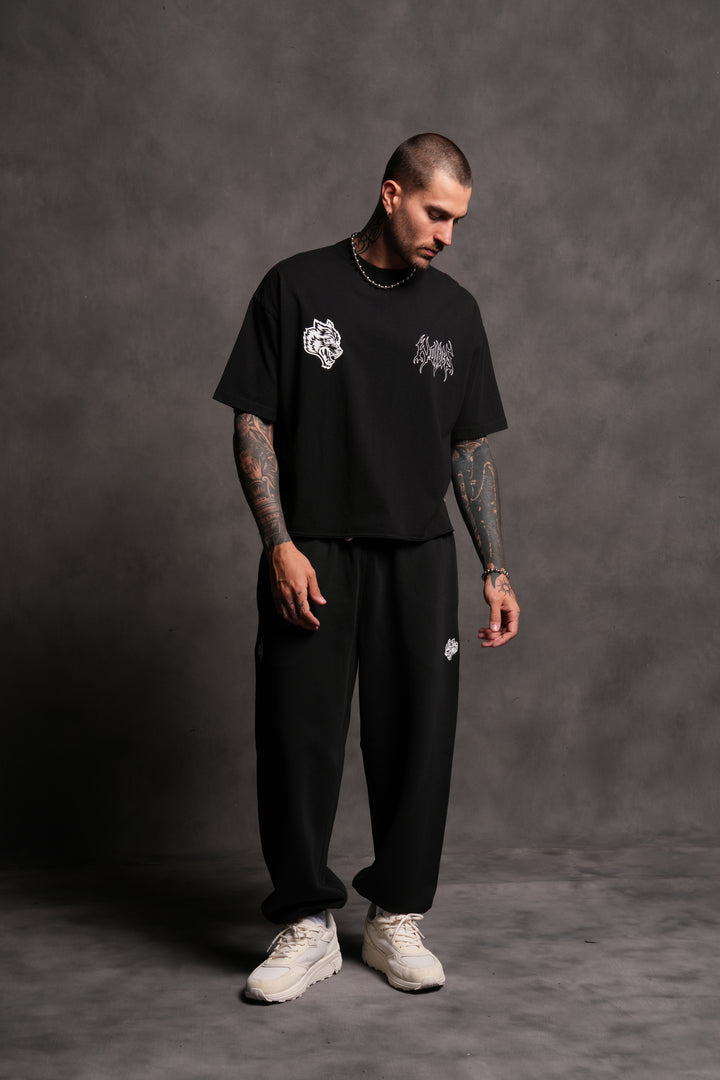 Wolves Hesh FRVR Grunge Raw Hem "Box Cut" Tee in Black