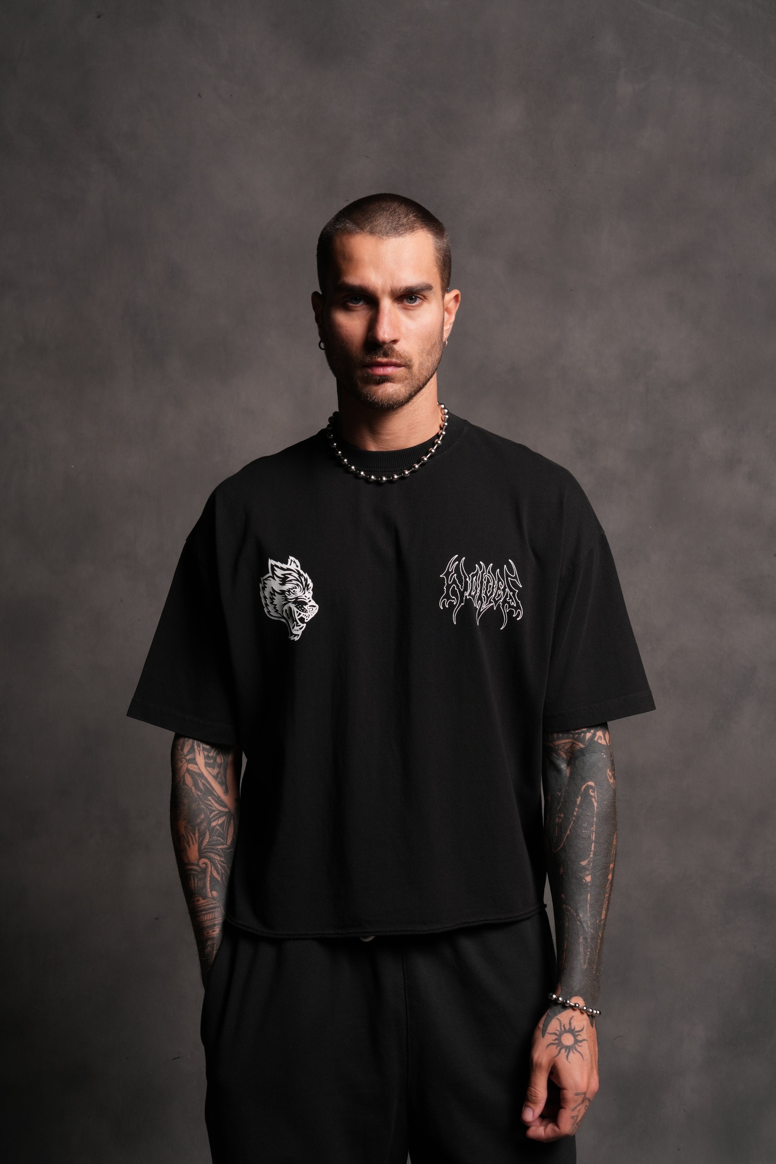 Wolves Hesh FRVR Grunge Raw Hem "Box Cut" Tee in Black