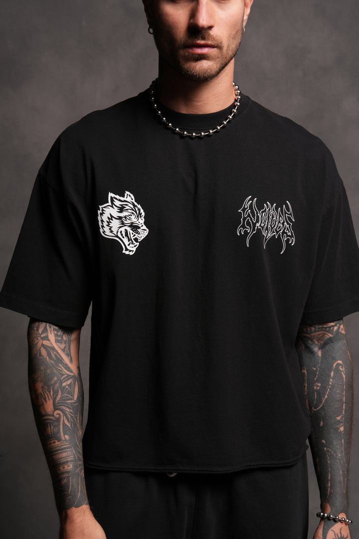 Wolves Hesh FRVR Grunge Raw Hem "Box Cut" Tee in Black
