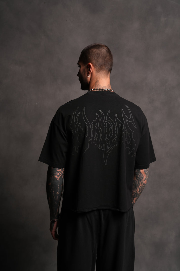 Wolves Hesh FRVR Grunge Raw Hem "Box Cut" Tee in Black